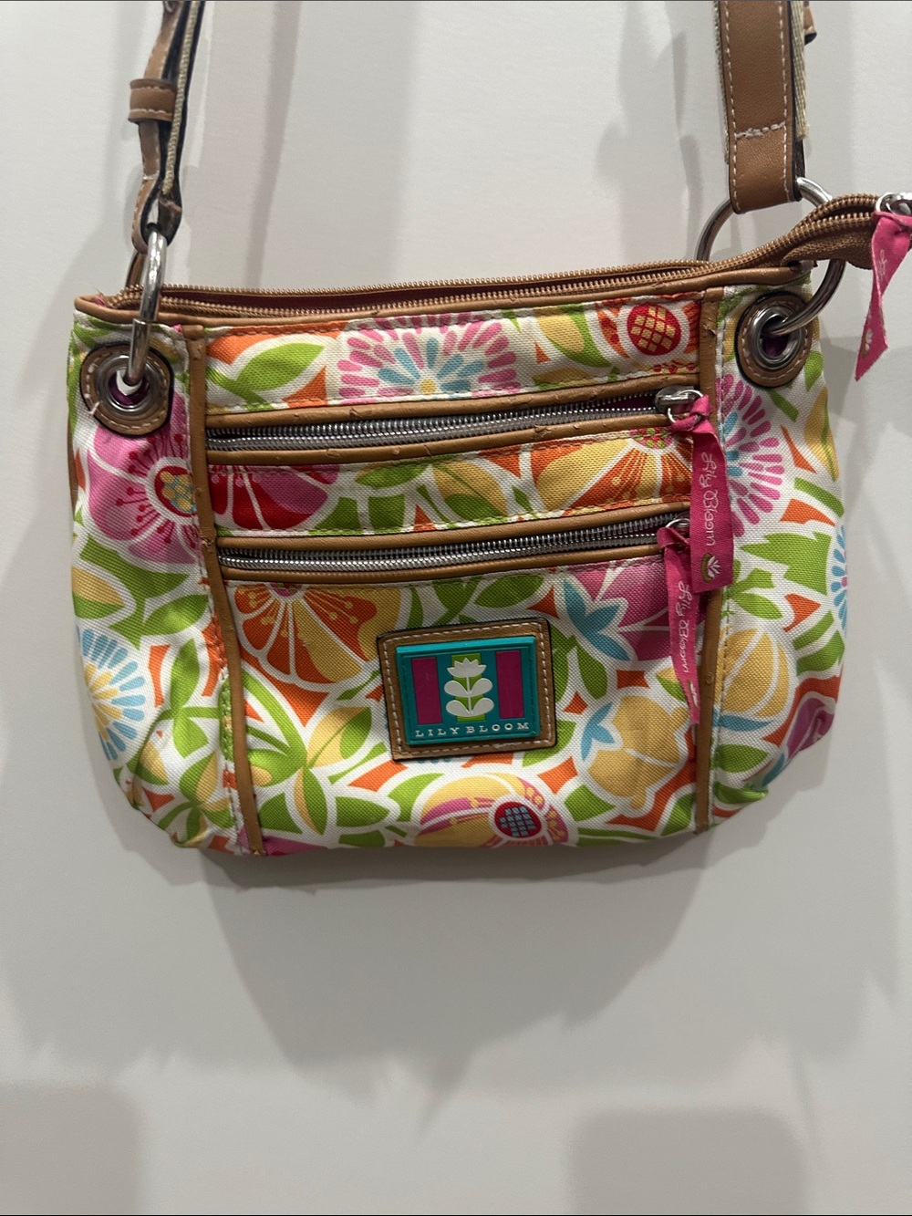 Lily Bloom Floral Multicolor Canvas Crossbody — Pink, Green, Orange, Yellow